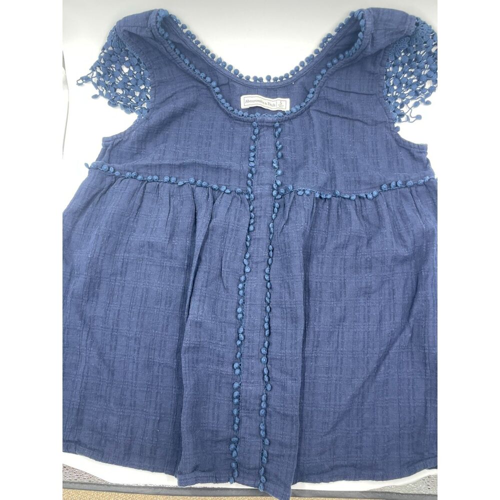 Abercrombie & Fitch Blue Lace Pom Pom Boho Peplum Top Size S